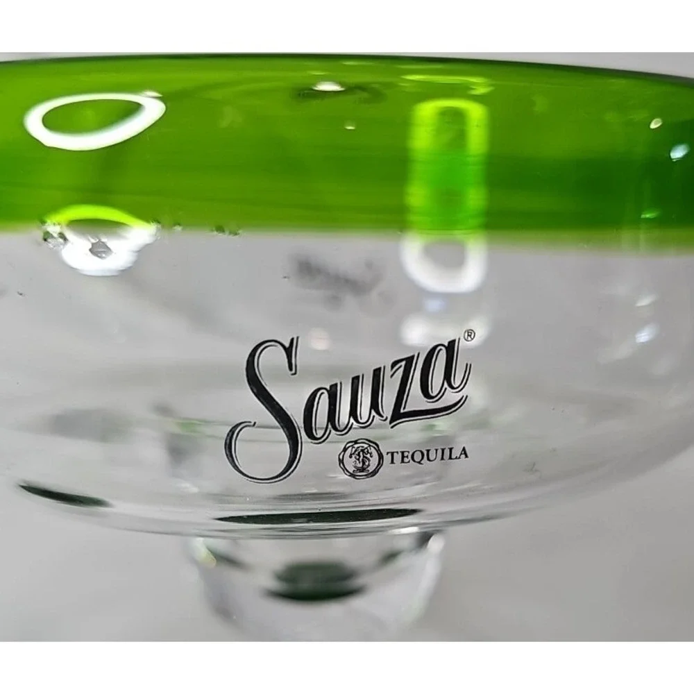 2 Festive Green Base & Rim Sauza Tequila Drink Smart‎ Margarita Glasses 16 oz